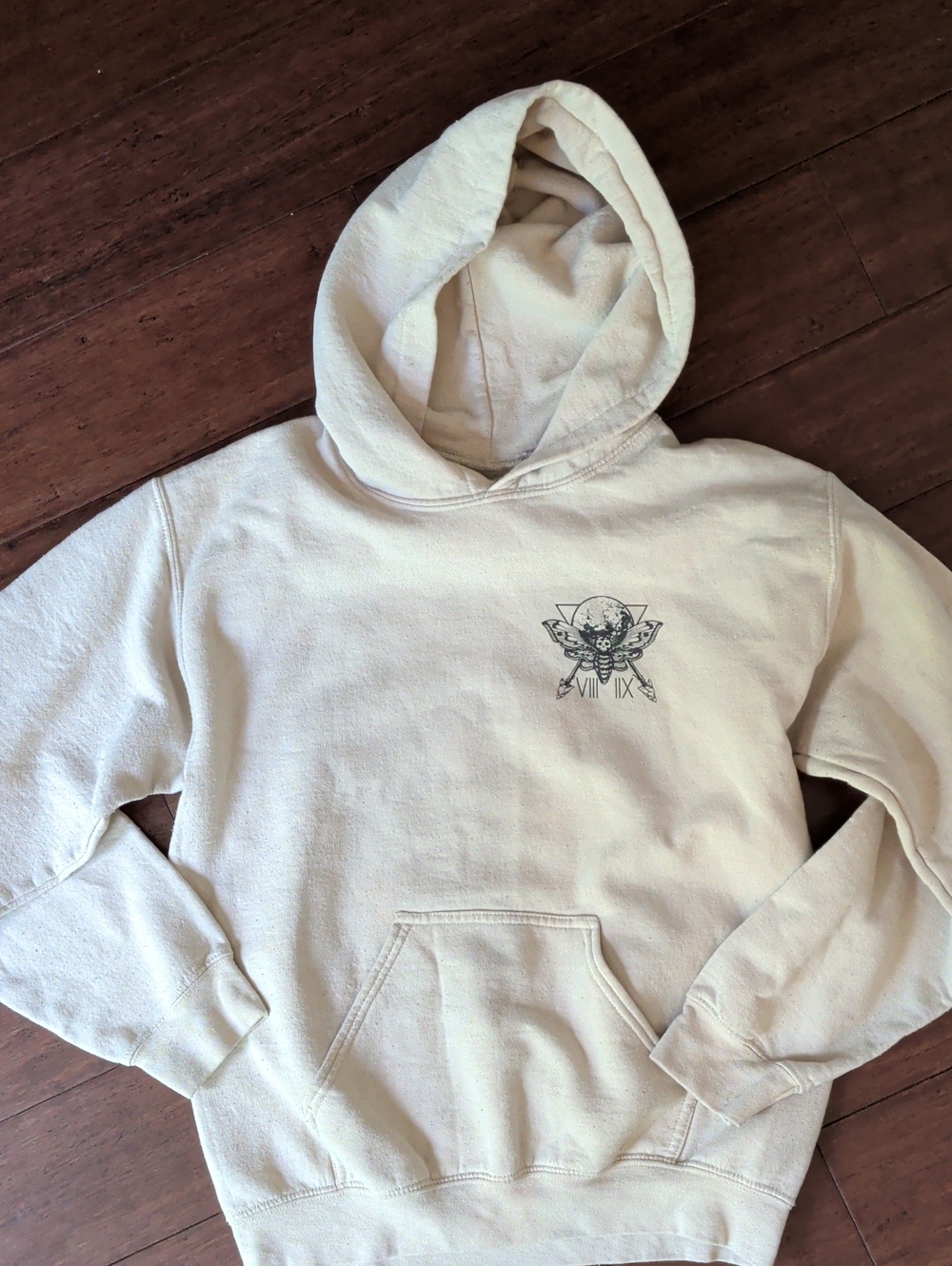 SCW Skull Goth Cream Graphic Hoodie with Death Skull Crest